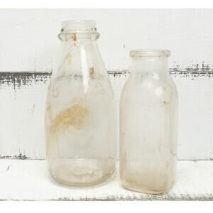 Vintage Glass Milk Bottles Rusty Crusty